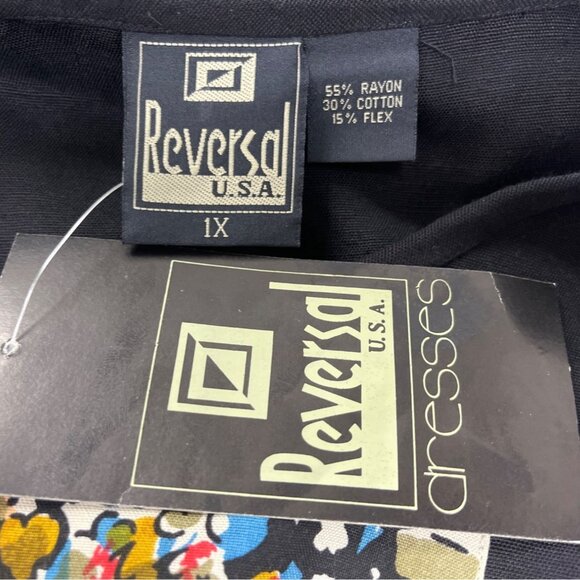 Reversal Black Dress With Abstract Art Print & Contrast Trim Size 1X - New - Picture 7 of 9